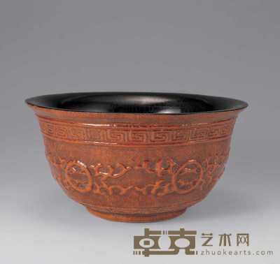 清康熙 匏模回纹花卉碗 直径13.4cm